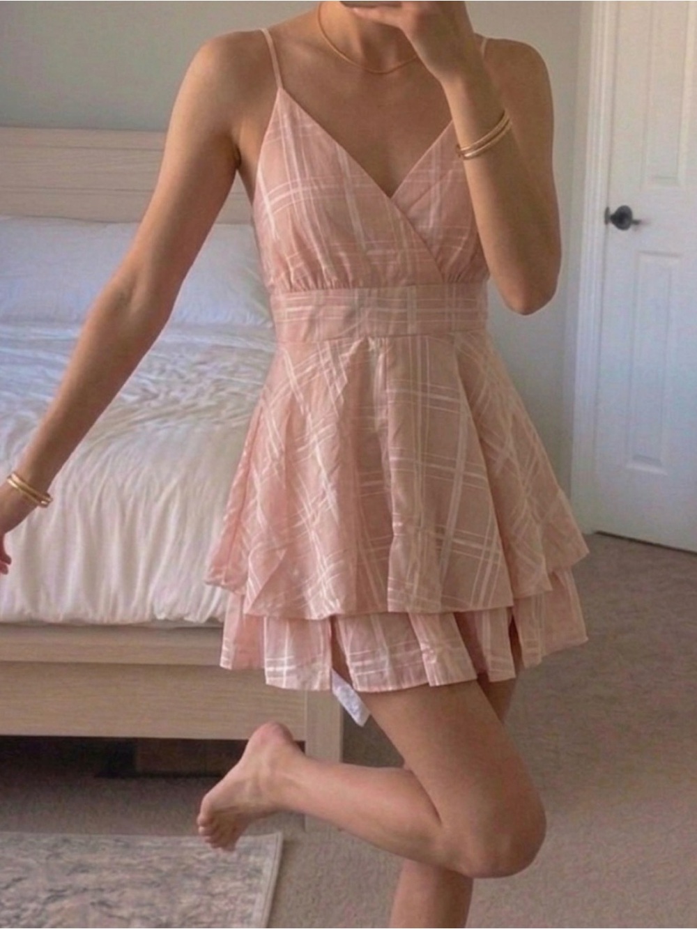 Simplee Pale Pink Satin Slip Dress